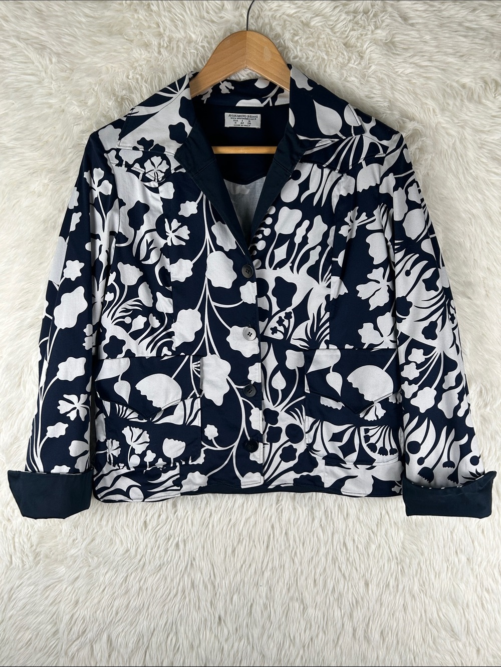 Averardo Bessi Floral Print Button-Front Blazer - Blue & White